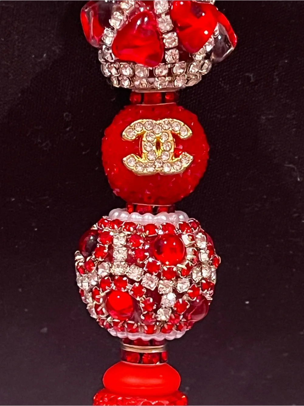 Designer inspired bright red monogram focal fancy beaded pen